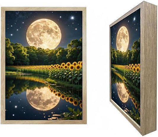 URVIP LED Glowing Photo Frame, 3D Starry-Sky Blue Moon Wall Art, 9x12 Inches Dimmable Light Up Light Painting for Bedroom, Unique Aesthetic Decor, Great Birthday Gift for Women Men