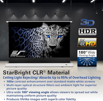 Elite Screens Kestrel Tab-Tension CLR, 121 inch 16:9, Ultra-Short Throw Ceiling Ambient Light Rejecting ALR Electric UST Floor-Rising Projection Motorized Front Projector Screen, FTE121XH3-CLR, White