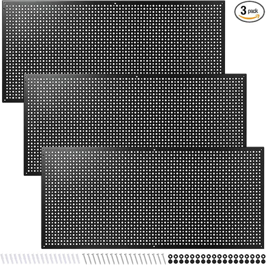 Daanxw Peg Board, 3 Pack 16-Inch X 36-Inch Heavy Duty Steel Pegboard,Heavy Duty Black Pegboard for Walls, Garage, Workbench, Craft Room Tool Organization, Metal Pegboard Panels(Black)