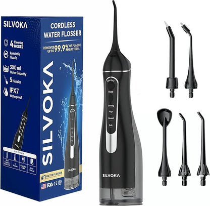 Water Flosser for Teeth, Cordless Oral Irrigator, Portable Dental Flosser with 300ML Tank, 4 Cleaning Modes, IPX7 Waterproof, Rechargeable Water Floss Pick for Braces, Gum Care & Travel