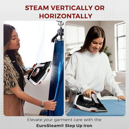 Eurosteam Step Up Iron - Self-Lifting Smart Iron with Ceramic Soleplate - Auto-Lift Safety & Smart Temp Technology for All Fabrics - Ironing Reimagined: Smart, Safe, and Effortlessly Fast