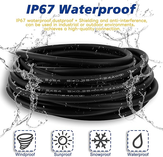 Lonlonty M8 Connector Aviation Sensor Cable - Female 3 Pin Right Angle 6.5Ft/2M Aviation Socket Shielded Electrical Cable for Industrial Automation Control,Fieldbus Module,Device Network