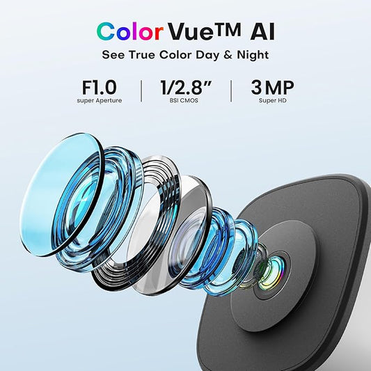 HOMIQ LIFE Window Security Camera 3MP 2K, Indoor WiFi Cameras 2.4GHz/5GHz with Colorvue AI Color Night Vision, Person Detection with Auto-Focus, 24/7 Recording Compatible with Alexa & Google Home