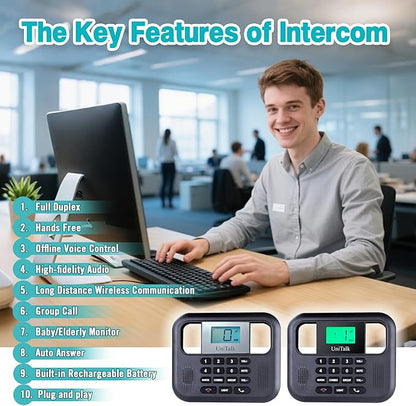 UniTalk Wireless Intercoms for Home & Office, Two-Way Real-time Full-Duplex Voice System with Offline Voice Control,Group Call & Monitor Function, Clear Sound, Long Range Up to 1/4 Mile (UT-001-1F1P)