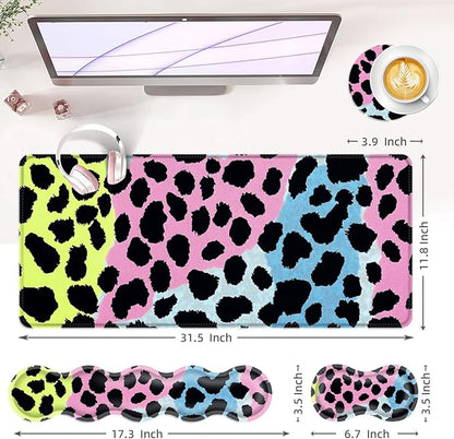 BFUKVOU Large Keyboard Mouse Pad Set, Extended Mouse Pad+Keyboard Wrist Rest Support, Memory Foam Ergonomic Easy Typing, 4Pcs (31.5×11.8 in) Desk Pad Set for Office Home,Leopard Print