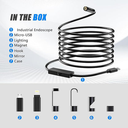 1920P Snake Inspection Borescope, Pancellent Type C Endoscope, Scope Camera with 8 LED Lights for Android and iOS Smartphone, iPhone, iPad, Samsung (16.5 FT/5M)
