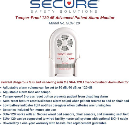 Secure Bed Exit Alarm for Elderly Adults Fall Prevention - 80-120 dB Monitor,12x30 Weight Sensing Pressure Pad - Caregiver Alert System for Seniors, Dementia Patients to Know When They Get Up
