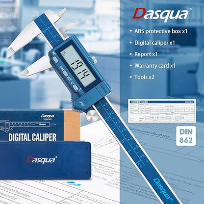 Dasqua 6”/150mm IP67 Absolute Origin Digital Caliper, Stainless Steel, Accuracy ±0.001”/0.02mm, Resolution 0.0005"/0.01mm/1/128, Water/Coolant/Dust Protection, in/mm/Fraction Conversion