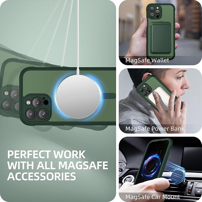 BERFY Magnetic for iPhone 13 Pro Max Case, Compatible with MagSafe, Built-in Privacy Screen Protector and Upgraded Camera Protection, Anti-Spy Full Body Shockproof Phone Case for 13 Pro Max 6.7",Green