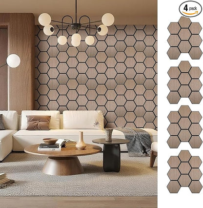 Hexagon Acoustic Wall Panels, Self-Adhesive Sound Absorbing Wall Panel by ARMURO, 4 Pack Covers 19.27 Sq Ft, Peel and Stick Noise Reducing for Home Office Studio Bedroom Wall Decor