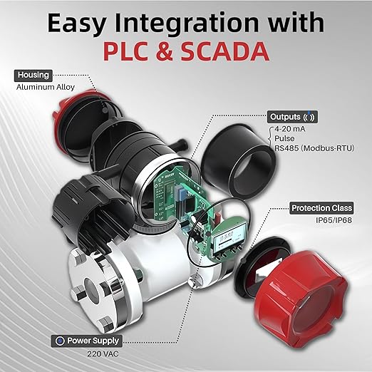 Electromagnetic Flow Meter,High-Precision Industrial Flowmeter Digital Display IP65 Protection 4-20mA Output Pipe Sensor for Wastewater, Sewage, and Seawater（DN100)