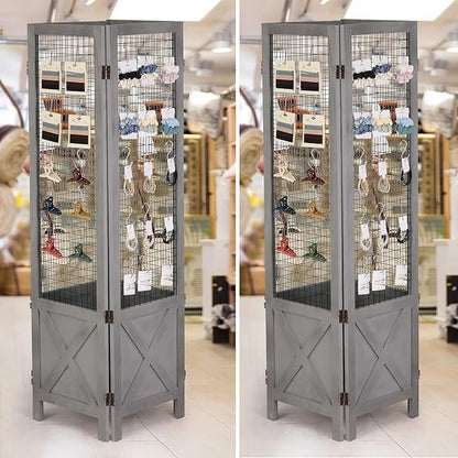 Wnutrees 4 Panel Gridwall Display, Portable Freestanding Display Board for Craft/Art Shows, Retail, Events, Decorative Wood Room Divider Folding Screens, Grey