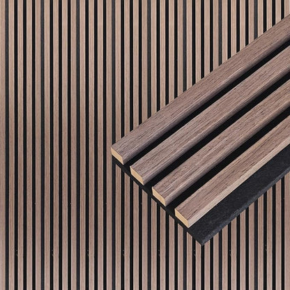 NeatiEase Wood Wall Panels, 9 Feet Acoustic Slat Wall Panels for Interior Wall Decor and Noise Reduction, Decorative Slat Wall Paneling, Smoked Oak, 4-Piece