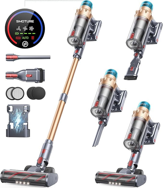 Cordless Vacuum Cleaner, 600W 50KPA 65 Mins Runtime Self-Standing Vacuum Cleaners for Home, Stick Vacuum with Charging Dock Station Removable Battery, Handheld Vacuum for Pet Hair/Carpet/Floor