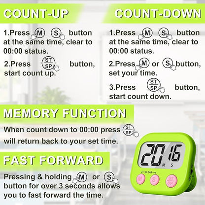 ZILLEEN Classroom Timer for Kids Teachers 12 Pack Digital Tmers, Blue & Green