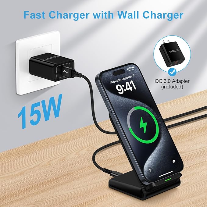 Pixel 9 10 Wireless Charger 15W Fast Charging for Google Pixel 10 9A 9 Pro XL Fold 8A 8 Pro 7A 7 6 Pro,Android Wireless Phone Charging Stand & QC Charger for Samsung Galaxy Z Fold Flip 6 S25 S24 S23