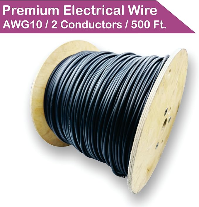 NATIONAL Wire & Cable – 10 AWG 2-Conductor Premium Copper Wire, 500 ft, Stranded | Made in USA, Heavy-Duty Flexible Jacket | Automotive, Solar, Battery, Indoor and Outdoor Use