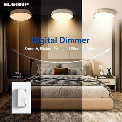 ELEGRP Digital Dimmer Light Switch for 300W Dimmable LED/CFL Lights and 600W Incandescent/Halogen, Single Pole/3-Way LED Slide Dimmer, Wall Plate Included, UL Listed, 6 Pack, Matte White