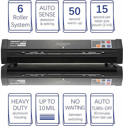 SINCHI 6-Roller Auto Sense Laminator, 13-Inch 3–10 Mil Thermal Machine, 50-Second Warm-Up, 47 in/min, Never-Jam Heavy Duty, Office & School, 11×17"