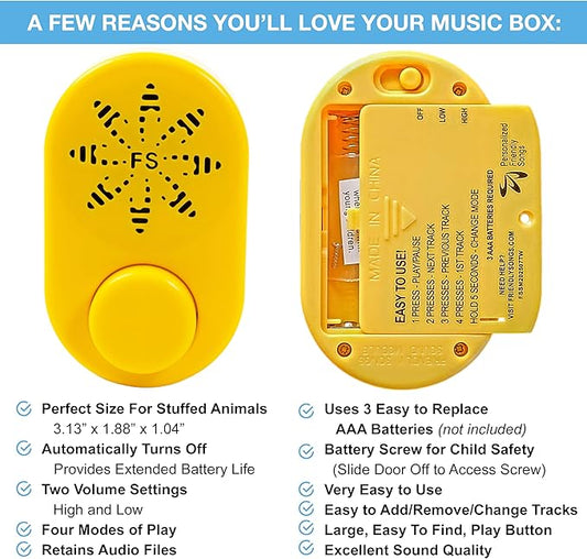 2+ Hr Voice Box for Stuffed Animals by Friendly Songs - This Sound Module can Hold 70+ MP3 Songs or MP3 Voice Recordings Inside The Voice Recorder for Stuffed Animals and Plush Teddy Bears