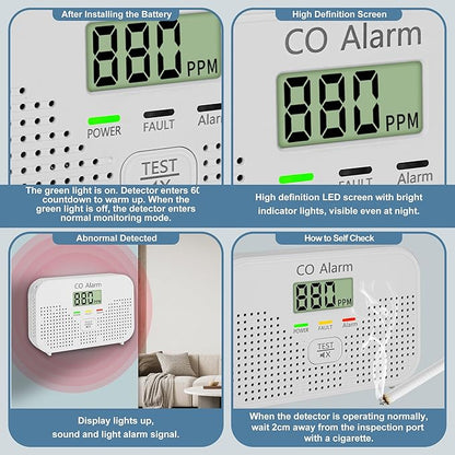 Carbon Monoxide Detector Powered by AA Battery (not Included),CO Monitoring Alarm with LCD Display Screen, Used for Home Basement Kitchen, Hotel Garage, Bedroom, Living Room Voice Alarm 1 Pack