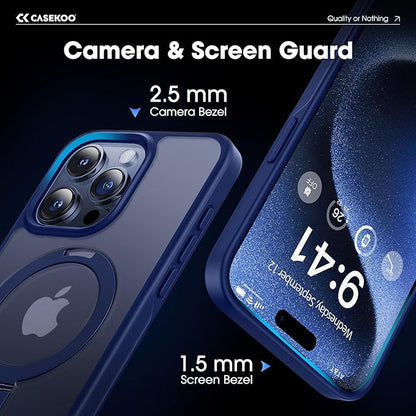 CASEKOO Designed for iPhone 15 Pro Max Case with Magnetic Invisible Stand [Military Drop Protection] [Compatible with MagSafe] Shockproof Slim Translucent Matte Promax Case 6.7 Inch, Blue