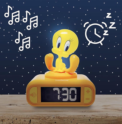 LEXiBOOK, Tweety, Tweety Night Light Alarm Clock, Sounds and Melodies, Backlit LCD Screen, Illuminated, Snooze, Yellow, RL800TW