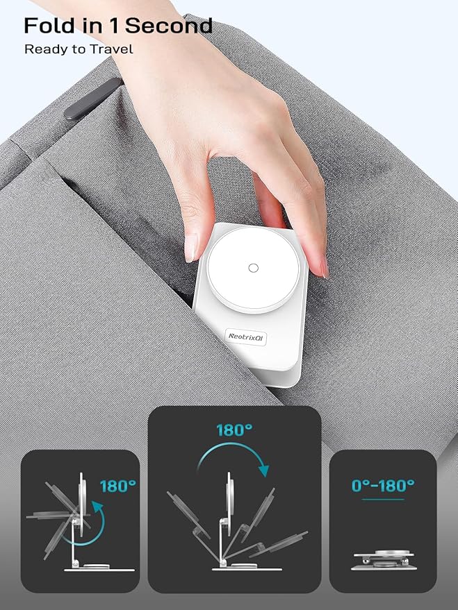 Compatible with MagSafe Charger, 15W MagSafe Charger Stand, 360°Rotation Base Adjustable Foldable Wireless Charger for Samsung Galaxy S25 Ultra/Z Fold7/Flip7/iPhone 16/Pixel 10 Pro/Pixel 10 Pro Fold