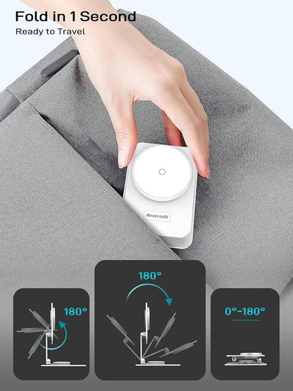 Compatible with MagSafe Charger, 15W MagSafe Charger Stand, 360°Rotation Base Adjustable Foldable Wireless Charger for Samsung Galaxy S25 Ultra/Z Fold7/Flip7/iPhone 16/Pixel 10 Pro/Pixel 10 Pro Fold
