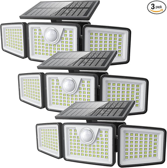 daphino 2500LM Solar Lights Outdoor with Motion Sensor,3 Head 270° Wide Angle Street Area Lights,IP65 Waterproof Security Lighting with 3 Modes(Remote,3 Pcs)
