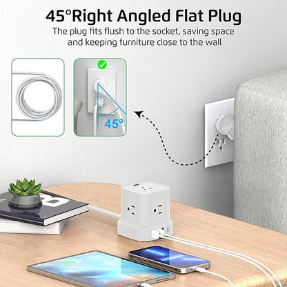 Cube Power Strips with Surge Protection, 6ft Extension Cord with Multiple Outlets, 5 Ac Plugs, 3 USB, 1 Usbc Fast Charging Power Strip with USB Ports, Mountable On/Off Switch Charging Station