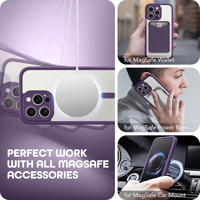 Magnetic for iPhone 15 Pro Max Case, Compatible with MagSafe, Built-in Privacy Screen Protector and Camera Protection, Anti Spy Full Body Dustproof Shockproof Hard Phone Case 6.7", Purple