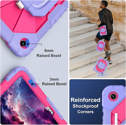 for Galaxy Tab A9 Plus Case 11 Inch, Rugged Case for Samsung Galaxy A9+ Tablet with Screen Protector 360 Rotating Stand Shoulder Strap Pen Holder, 2023 Model(SM-X210/X216/218), Purple Pink