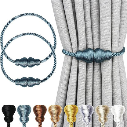 Nieffeiy Magnetic Curtain Tiebacks Outdoor Curtain Tie Backs Rope Decorative Magnetic Curtain Holders for Drapes Window Treatment Holdbacks, Navy Blue 2Pack