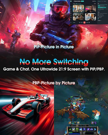 SANSUI 34 Inch UWQHD 200HZ Curved Gaming Monitor, FastVA 3440x1440P Ultrawide 1500R Curved Gaming Computer Monitor 21:9 with PIP PBP, AI Tech Enhance, 2xHDMI2.1 DP1.4Ports(HDMI2.1 Cable Incl.)