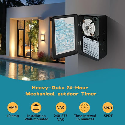 T104 Electromechanical Timer Switch Versatile Scheduling Manual Override,1-12 Cycles Per Day - Manual Override,Mechanism Only