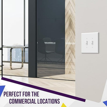 ENERLITES Jumbo Double Toggle Switch Cover, Large Two Gang Light Switch Wall Plate, Gloss Finish, Oversized 2-Gang 5.5" x 5.5", Polycarbonate Thermoplastic, UL Listed, 8812O-W-5PCS, White, 5 Pack