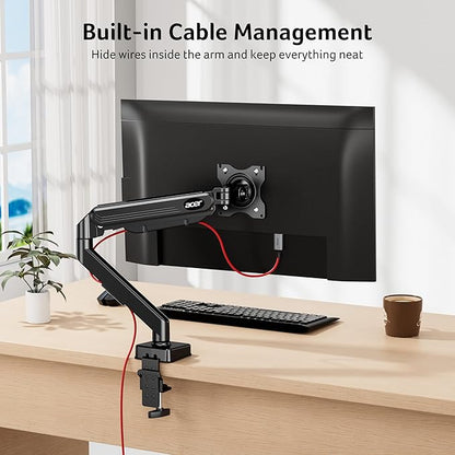 Acer Single Monitor Mount, Fully Adjustable Monitor Arm Fits 17 to 34 Inch Screens, Gas Spring VESA Mount with C-Clamp & Grommet Base, Computer Desk Arm with Tilt Swivel Rotate Supports 4.4-19.8 lbs