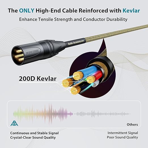 AA AUDIO ACCESSORY Gold Series Star Quad XLR Cables 10ft「Gold Plated Neutrik Connectors」 Handmade Microphone Cable with Kevlar-Reinforced Nylon Braided, 100% Coverage OFC Braided and Al-Foil Shield