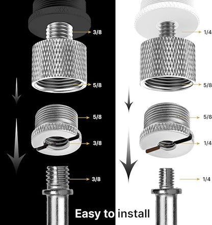 IXTECH Mic Stand Adapter Set 8 pieces Metal Microphone Stand Screw Thread Adapter 5/8 Female to 3/8 Male 3/8 Female to 5/8 Male 5/8 Female to 1/4 Male 1/4 Female to 5/8 Male Tripod Adapter ADP01A Slvr
