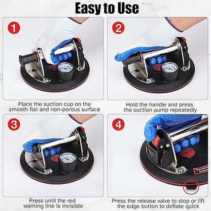 ZANSONG02 Heavy Duty Vacuum Suction Cup Lifter for Glass, Air Conditioner, Washing Machine, Refrigerator with Pressure Gauge(ZANSONG-2-2)
