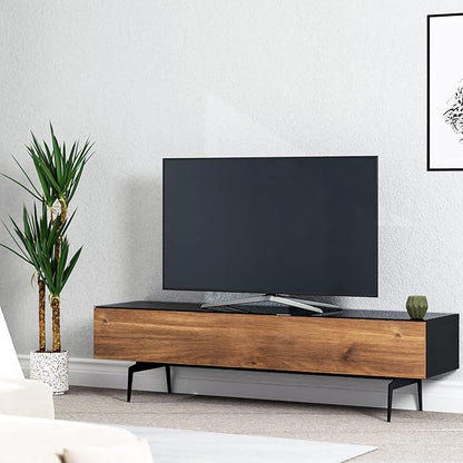 SONOROUS ST-360 Premium TV Stand for Living Room – Modern TV Stands & Entertainment Center with Storage – Black Glass & Walnut Wood Cover – Luxury Media Console with Metal Legs for TVs up to 75 inches