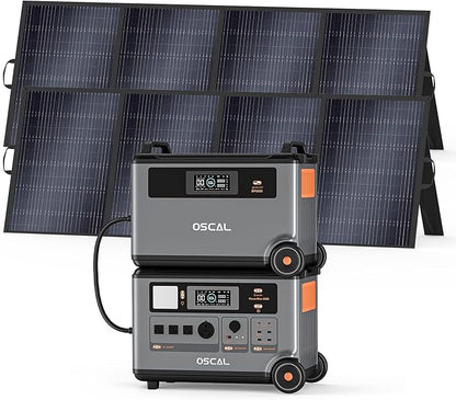 OSCAL 7200Wh Portable Power Station PowerMax 6000 with 2x400W Solar Panel, 120/240V Solar Generator, Max 6000W AC Outlets (9000W Peak), LiFePO4 Battery Power Station for Home, Camping, RV, Emergency
