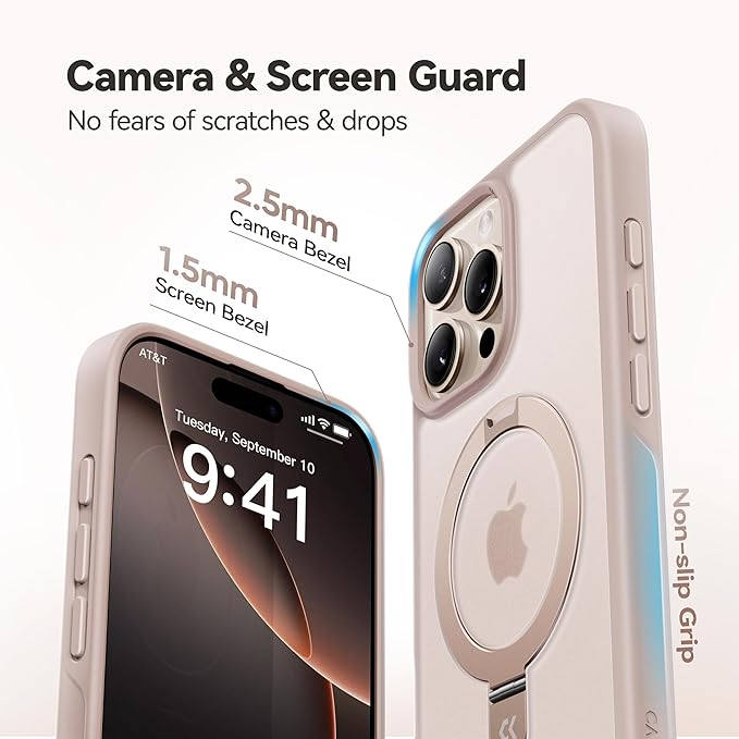 CASEKOO Designed for iPhone 16 Pro Max Case with Magnetic Invisible Stand [Military Drop Protection] [Compatible with MagSafe] Shockproof Slim Translucent Matte Promax Case 6.9 Inch, Desert Gold