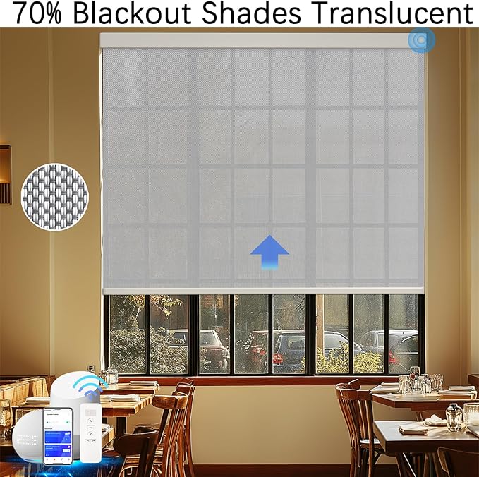 COOLWINDS Motorized Blinds with Remote Cordless Automatic Motorized Shades Custom Blinds for Windows Smart Curtains Compatible with Alexa Google Home(Solar Grey,W35 x H72in)