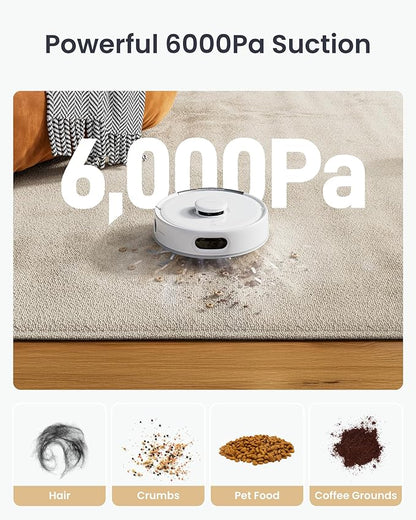 SwitchBot K11+ Robot Vacuum & Mop with Matter, 6000Pa Suction, 90-Day Hands-Free Self-Emptying, LDS Navigation, 3.6″ Ultra-Slim, Anti-Tangle for Pet Hair, Works with Alexa, Google Home, Apple Home