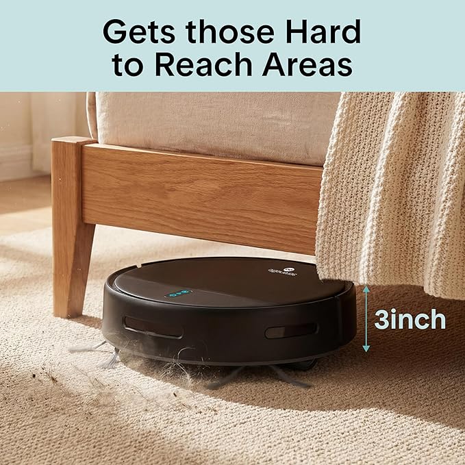 SereneLife Automatic Robot Vacuum Cleaner and Mop Combo, App Control, 3 Cleaning Modes, Smart Anti-Fall Sensors, Self-Charging, High Suction Ideal for Pet Hair, Carpet and Hard Floors, Black