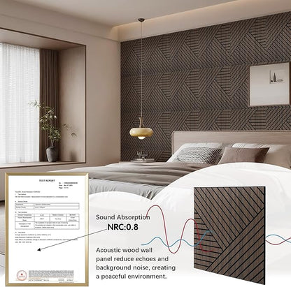 ARMURO 4 Packs Acoustic Wall Panels - Self-Adhesive 3D Wood Slat Wall Panel- Peel and Stick Sound Absorbing Panels for Noise Reducing - Feature Wall Decor for Home & Office