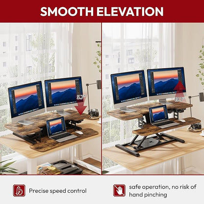 SANODESK Standing Desk Converter with Electric Motor 40" Height Adjustable Riser for Office Home,Dual Monitor and Laptop Workstation with Large Keyboard Tray, Rustic Color