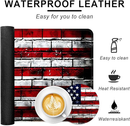 BFUKVOU Large Keyboard Mouse Pad Set, Extended Mouse Pad+Keyboard Wrist Rest Support, Memory Foam Ergonomic Easy Typing, 4Pcs (31.5×11.8 in) Desk Pad Set for Office Home,American Flag on Brick Wall